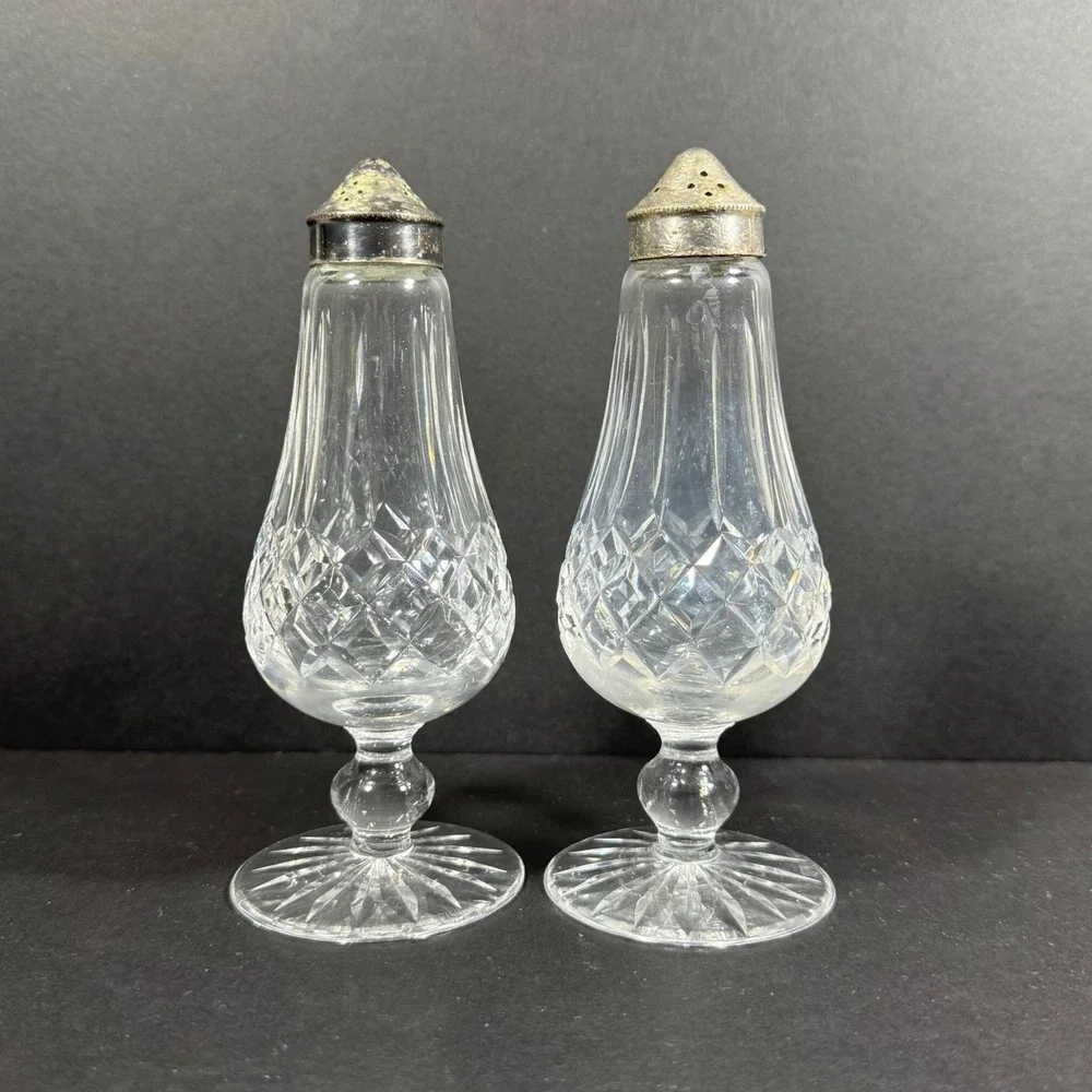 Waterford Salt and Pepper Shakers Clear Crystal Footed Vintage Set of 2